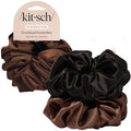 Kitsch Recycled Satin Oversized Scrunchies - Black & Chocolate, 2pcs - color: Black & Coffee
