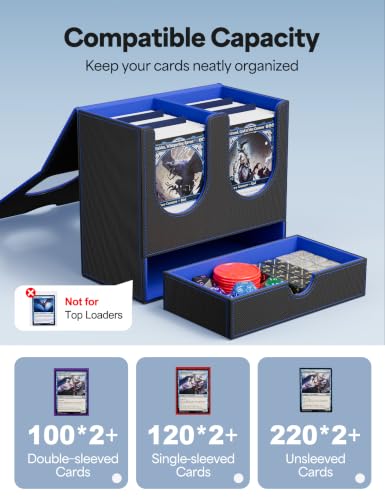 Card Deck Box with Dice Tray for MTG Commander Display(Black Blue) - color: B-Black&Blue