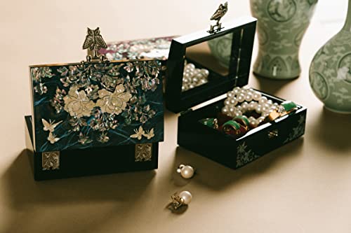February Mountain Mother of Pearl Jewelry Organizer Box - Birthday, Wedding, Anniversary, Christmas Birthday Gifts for Women - color: Dark Turquoise
