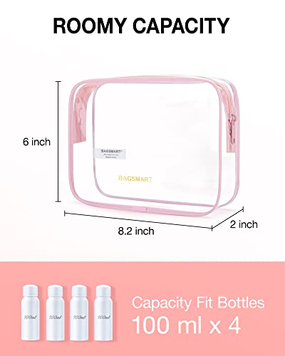 BAGSMART Clear Toiletry Bag 2-Pack TSA Approved Water-Repellent, Pink - color: Angelic Pink, size: Medium