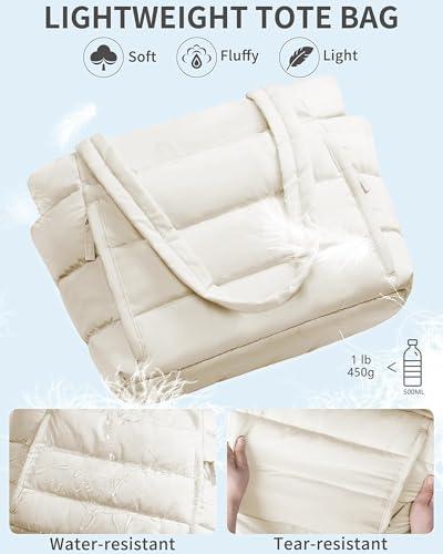 Bagstellar Puffer Tote Bag for Women, Lightweight Puffy Travel Gym Work Bag - color: Cream