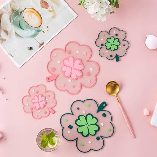 Kawaii Coasters Office Desk Accessories Clover Coasters Set of 2 Desk Decor - size: Small Pink Clover 2pcs