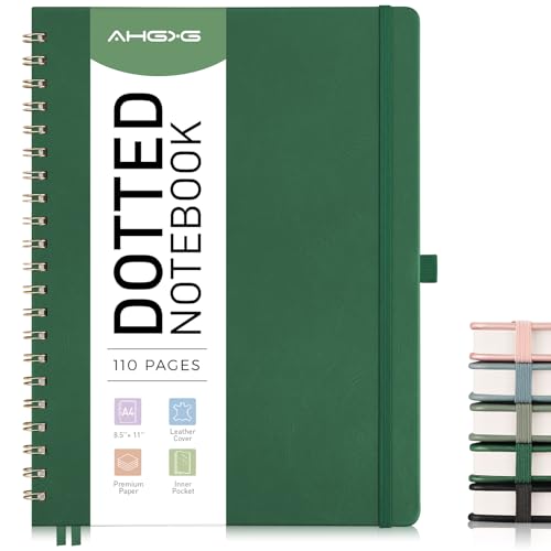 AHGXG Dotted Journal, 110 Pages, A4 (8.5" x 11") - color: Dark Green, style: A4-Dotted