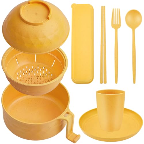 6 Pcs Microwave Ramen Cooker Set 40oz Bowl, Yellow - color: Yellow