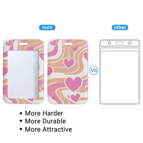Pink Heart Pattern ID Badge Holder Wave Strip Badge Holder with Retractable Clip Durable and Easy to Use for Student Nurse Worker - color: Pink Heart Pattern