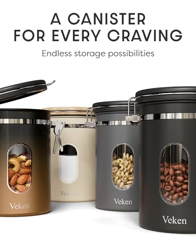 Veken Coffee Canister with Window, Airtight Stainless Steel Container, 22OZ - color: Cream, size: 22 oz