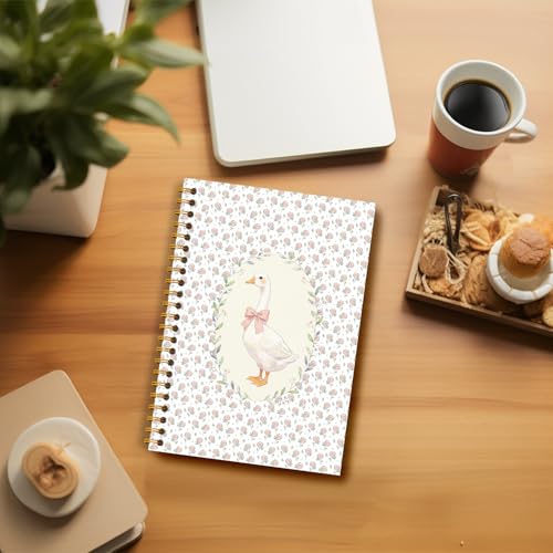 Guymn Coquette Bow Floral Goose Notebook, Goose Journal for Women, Cottagecore Rose Flower Botanical Geese Animal Hardcover Spiral Notebooks Journals, 5.5x8.3 Inch - color: Floral Goose