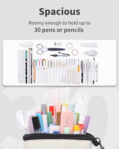 Sooez Standing Pencil Case, Cute Stand up Pencil Pouch, Telescopic Pen Bag - color: Beige Panda