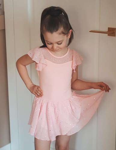 Zaclotre Girls Ballet Leotards Ruffle Sleeve Sparkle Dance Leotard - color: Ballet Pink, size: 2-3T