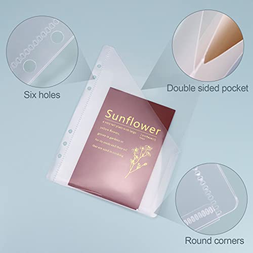 Koqye A5 6‑Hole Binder Pockets, Clear Plastic Loose‑Leaf Binder Folders