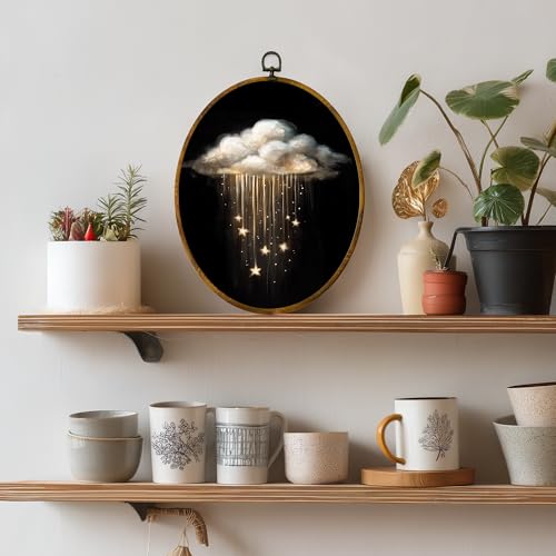 zewepri Whimsical Cloud Canvas Wall Art, Celestial Bohemian Decor, 8.6x11.4 - color: Cloud Stars