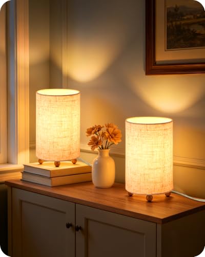 Small Table Lamps Set of 2, 8.1" Bedside Lamps Set 2 for Bedroom - color: Beige