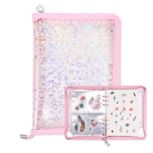 MUDOR 4 in 1 Sticker Storage Organizer Binder,Collecting Book Album Holder - color: Pink