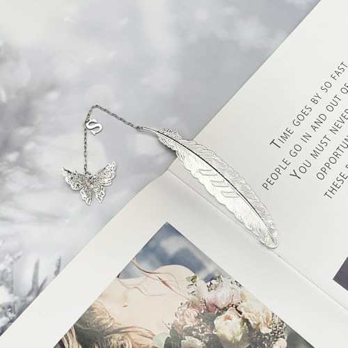 Initial Letter and Butterfly Charm Metal Feather Bookmark (Silver-S) - style: Silver-S