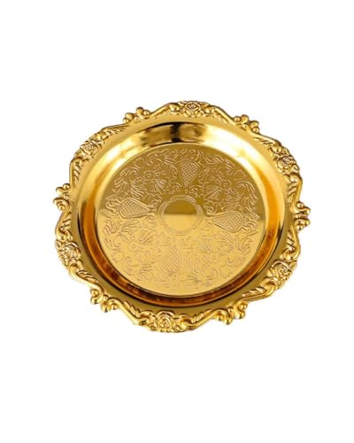 Round Decorative Tray 7.9in Metal Dessert Plates Vintage Coffee Table Tray for Snacks Fruit Gold - color: Gold, size: 7.9"