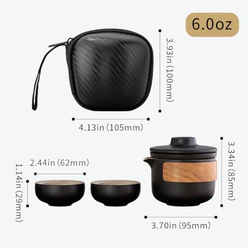 HEER Portable Travel Ceramic Kungfu Tea Set for 2, Black - color: Mini Tea Set (Black)