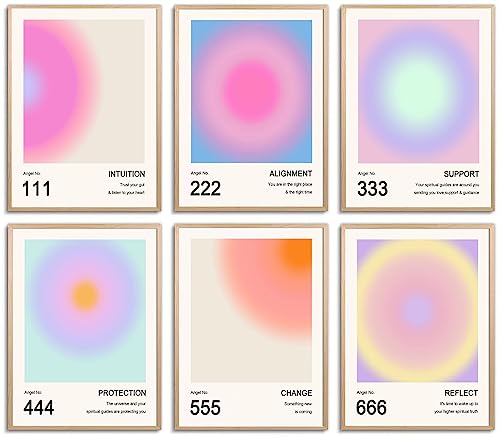 Aura Angel Numbers Poster, Colorful Gradient Posters for Room Aesthetic, Minimalist Inspirational Quotes Canvas Wall Art Paintings, Abstract Y2k Style Bedroom Wall Art for Girl's Room, Dorm - color: An