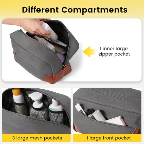 Vorspack Canvas Travel Toiletry Bag for Men, Large, Light Grey - color: Light Grey, size: Large