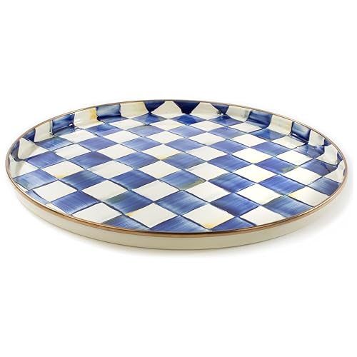 MACKENZIE-CHILDS Enamel Round Tray, Blue-and-White Royal Check - color: Royal Check