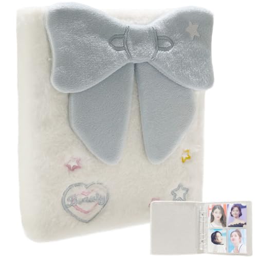 Cute Plush Photocard Binder with 20pcs Transparent Inner Pages A6 Kpop Photo Album Book Double-sided 4-Pocket Inside Pages 3-Inch Kpop Card Holder Blue - color: Blue
