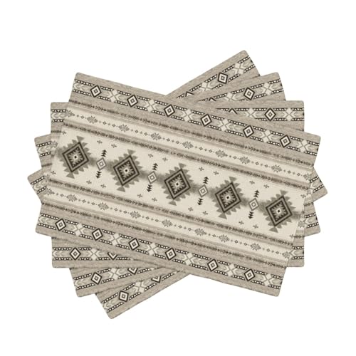 Aztec Placemats Set of 4, Linen Washable Table Mats 12 x 18 Inch, Southwestern Geometric Place Mats for Dining Table Kitchen Boho Farmhouse Decor - color: Gray Aztec, size: 12x18"Placemats x4