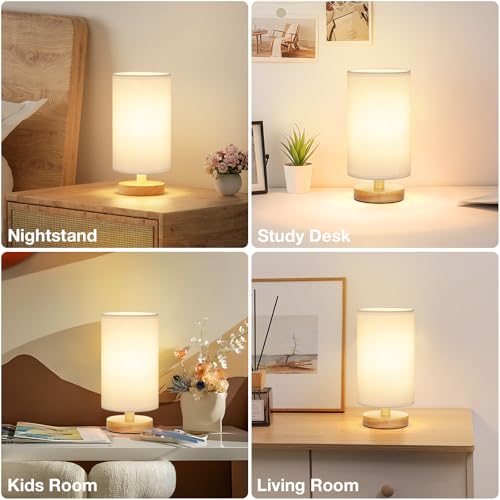 Fenmzee Small Table Lamps (White Shade - Wood Base, 9" Inline Control) - color: White Shade - Wood Base