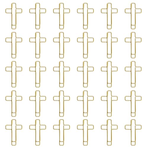 Penta Angel Cross Shape Paper Clip Book Page Mark 30Pcs Small Metal Bible Christian Page Markers Journaling Paperclips for Men Women Christmas Easter Gift (Gold Cross-30)
