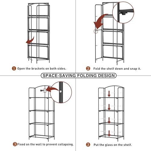 Crofy 4-Tier Foldable Bookshelf, Black Frame & Transparent Shelves - color: Black Frame & Transparent Shelf, size: 4 Tier