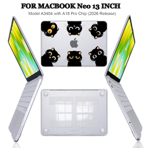 Cute Black Cat Clear Case for 2026 MacBook Neo 13 inch A18 Pro A3404 - color: Funny Cat
