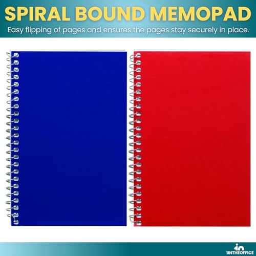1InTheOffice Wirebound Spiral Memo Books, Memo Pads, 4" x 6", College Ruled, Small Notepad 4x6, Assorted, 50Sheets/Pad, 10 Pads/Pack