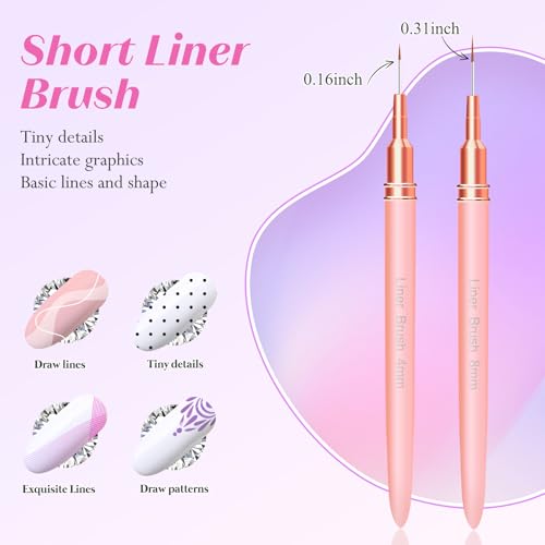 Liner Brush for Nails, 5 Pcs Thin Nail Art Brushes - color: Pink2