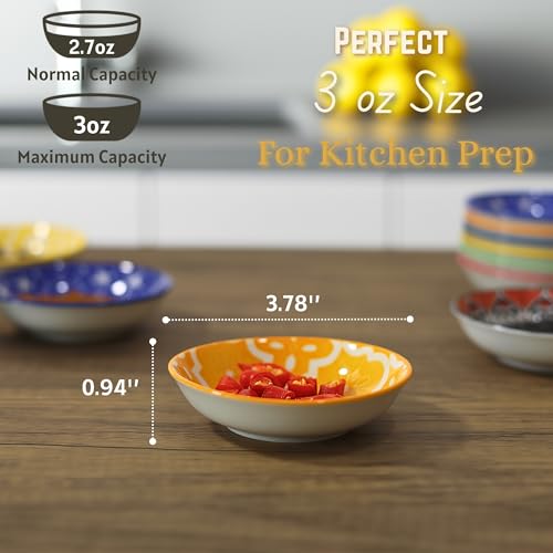 Ceramic Dipping Bowls, 3 oz Soy Sauce Dish Pinch Bowls Set of 6 - color: Vibrant Mandala