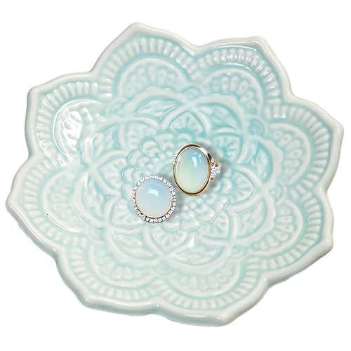 4" Datura Flower Ceramic Jewelry Dish, Ring Tray for Women(Azure) - color: Azure