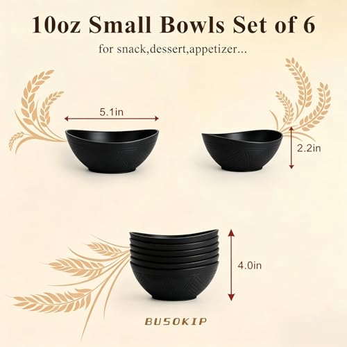 10oz Small Bowls, Unbreakable Wheat Straw Bowls Set of 6 - Black - color: Black, size: 10 oz (6 PCS)
