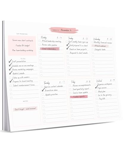Lamare Weekly Planner Notepad – Premium Undated Weekly To Do List Notepad - color: schedule pink