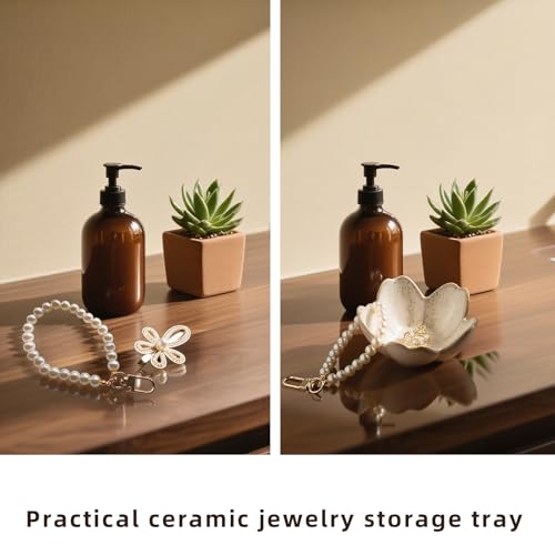 Floral Vanity Tray, Ceramic Jewelry Dish for Rings - color: grey