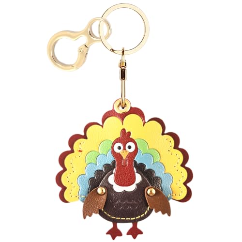 BORKUANA PU Leather Keychain holder Protective Case Compatible with AirTag - color: Turkey D