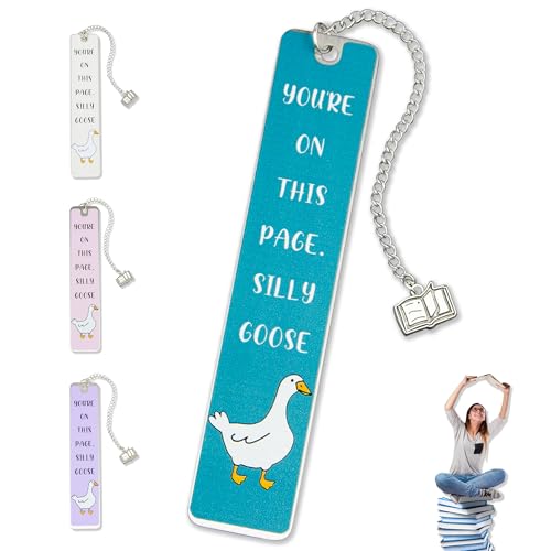 Silly Goose Bookmark, Cute Funny Bookmarks for Women Metal Book Mark Pink Bookworm Bookmark Bookish Accessories Cool Gifts for Book Lovers Reading Club Christmas Birthday Present (Aqua Blue) - color: Aqua Blue