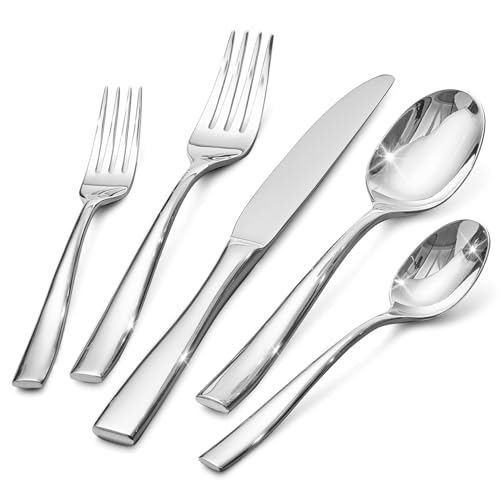 KINGSTONE Flatware Set for 6, 30-Piece Stainless Steel Utensil Set with Forks, Knives, Spoons, Dishwasher Safe Silverware Set for Home, Wedding, Kitchen and Daily Life Rust-proof - color: Silver, size: 30 Pieces