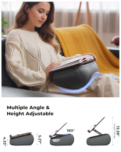 Viozon Lap Book Pillow Stand with Storage, Adjustable Beanbag Reading Pillow with Dark Wood Panel, Multi-Angle Book Holder for Hands-Free Reading in Bed or Sofa,Book Lover Essential,Soft Cushion - color: Dark Wood
