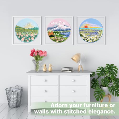 RidaaFri Embroidery Kit for Beginners, 3PC Floral Mount Sunshine Patterns