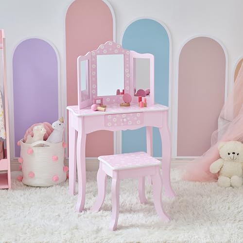 Teamson Kids Daisy Gisele Wood Play Vanity Set, Pink, Ages 3+ - color: Pink