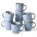 famiware Coffee Mugs Set of 8, Ocean Square 13oz Coffee Cup Set with Handle - color: Ocean Square-Blue, size: 8pcs