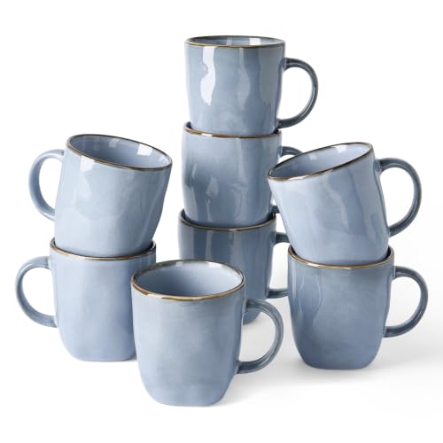 famiware Coffee Mugs Set of 8, Ocean Square 13oz Coffee Cup Set with Handle - color: Ocean Square-Blue, size: 8pcs