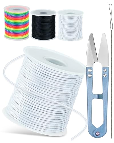 FIVEIZERO 3 Rolls 1.2mm Black White Rainbow Elastic Bracelet String - size: 1.2MM, style: Black White Colorful
