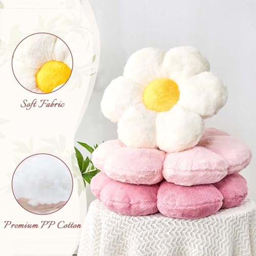 Kcvvcr Flower Pillow Cute Decorative Throw Pillow with Faux Rabbit Fur Soft Daisy Plush Floor Cushion Aesthetic Flower Shaped Pillow Home Decor for Bed Sofa Couch (Pink, 17.7 Inch) - color: Pink, size: 17.7 Inch