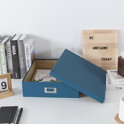 Soul & Lane - Blue Scrapbook Photo Storage Box with Lid, 14.8x13x3.7 In - color: Blue