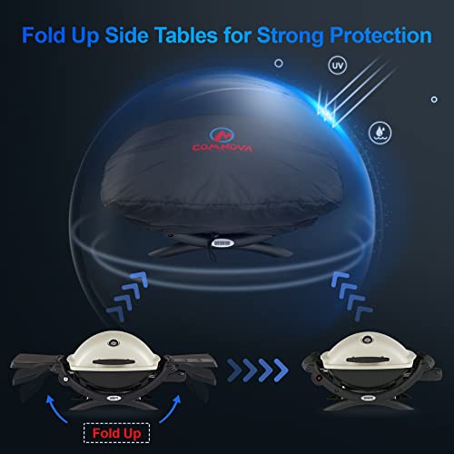 Comnova Grill Cover for Weber Q Series - 7111 BBQ Cover for Weber Q2000 and Q200 Series Gas Grill Heavy Duty & Waterproof, 33 Inch Barbecue Cover for Weber Q2200, Q2000, Q2400, Q200, Q220 and More - color: Premium Black - Tabletop Q2000 & Q200