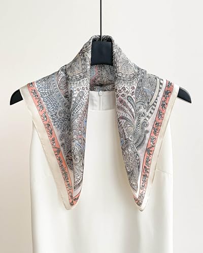 100% Mulberry Silk Scarf for Women Lightweight 21" Small Square Neck Scarf Headscarf Neckerchief Gift Packed - color: Grey Blue Pink Paisley