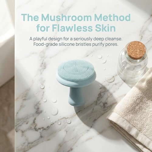 Mushroom Silicone Facial Cleansing Brush, Double-Sided Manual Face Scrubber for Deep Cleansing,Light Gray - color: Light Gray